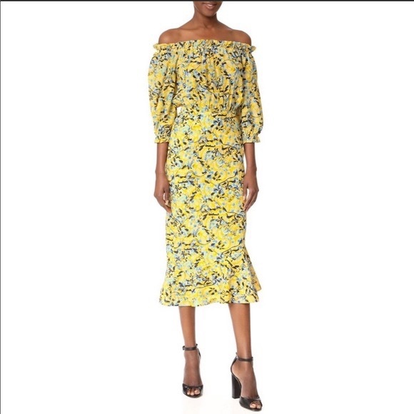 SALONI Dresses Saloni Grace Yellow Floral Off The Shoulder